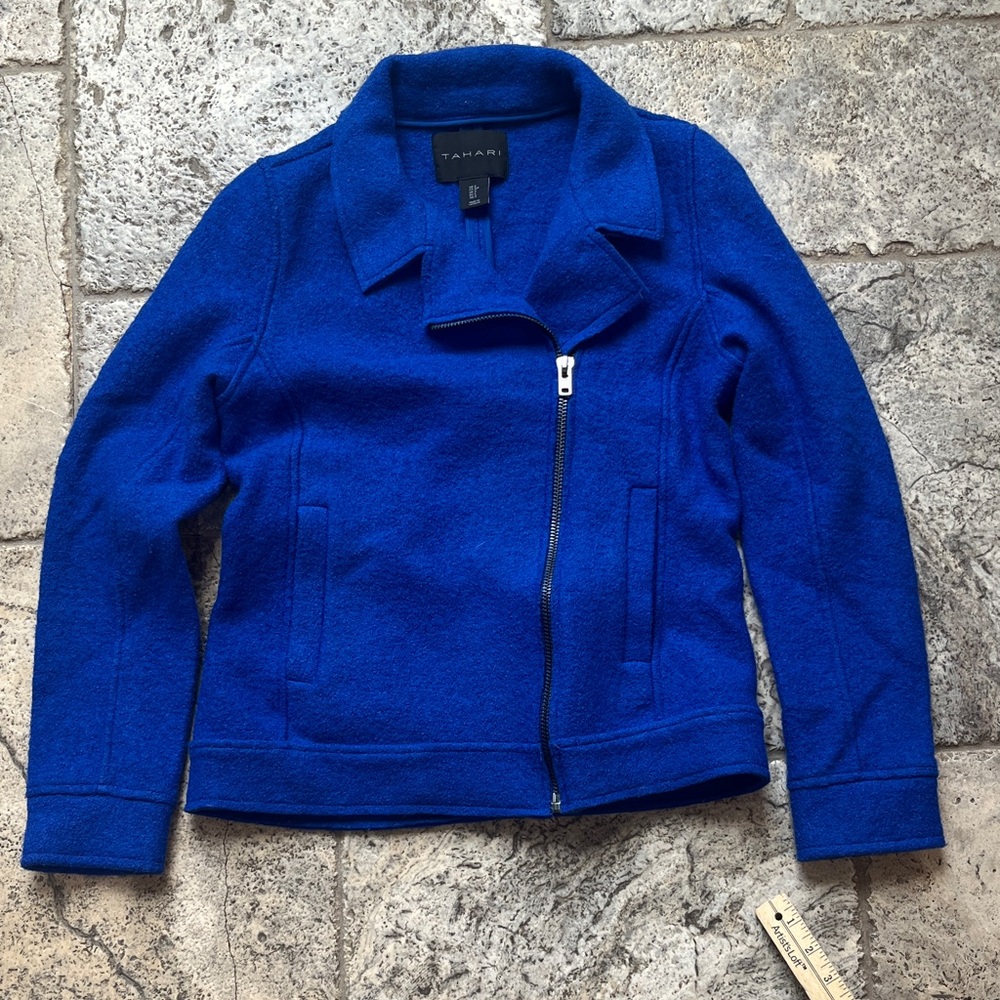 Tahari Royal Blue Wool Bomber Jacket